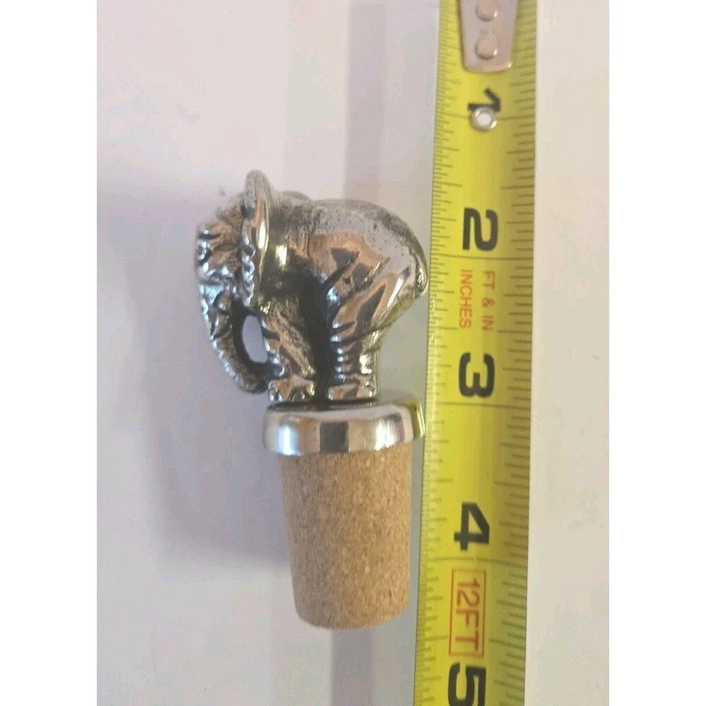 Vintage Silvertone Metal Elephant Stopper Wine Bottle Topper Figural